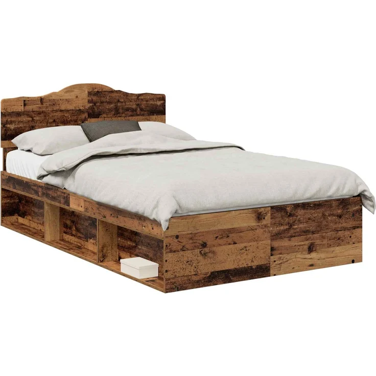vidaXL Bettrahmen Altholz 135 x 190 cm Massives Kiefernholz 3412914 – Bild 1