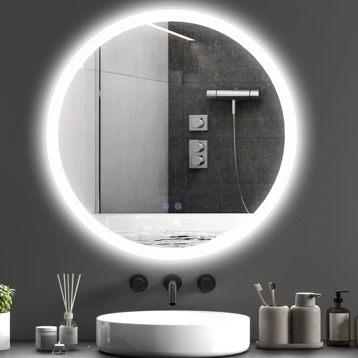 MELAYR, Badezimmerspiegel Badspiegel mit LED-Licht Berührungssensor Antibeschlagfunktion, 70 x 70 x 3 cm, Weiß+Silber – Bild 3