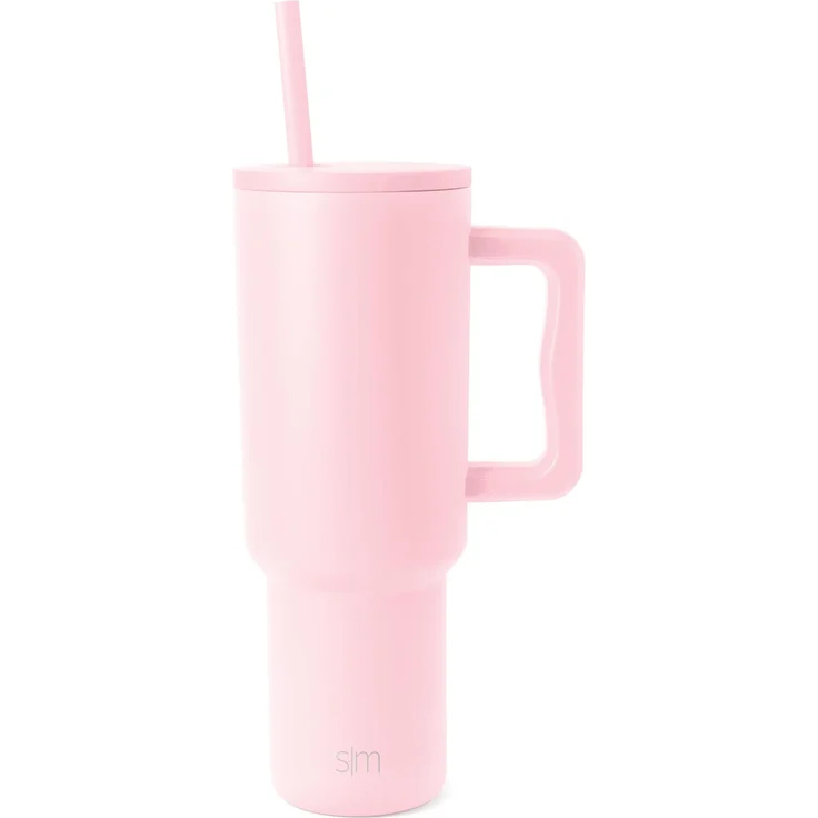 Simple Modern Thermobecher mit Strohhalm und Griff | Isolierter Edelstahl-Trinkbecher Eiskaffee-Reisebecher | Geschenke für Frauen und Männer | Trek | 1180ml | Blush