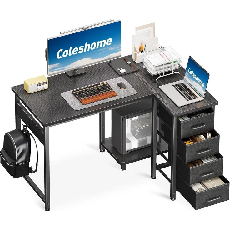 Eckschreibtisch L Form 4 Schubladen Computertisch 100 × 70 cm Schwarz – Bild 1