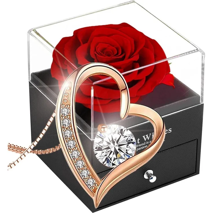 Ewige Rose Geschenkbox mit Halskette, Forever Red Rose 925 Sterling Silber – Bild 1