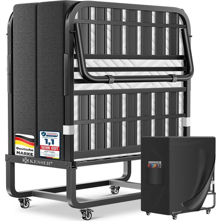 KESSER® Gästebett 90x200 cm inkl. Matratze aus Memory-Schaum & Rollen, faltbares Reisebett mit Metallrahmen belastbar bis 250 kg, Metallbett mit Schaumstoffmatratze & Cover Anthrazit / Weiß, Premium Komfort – Bild 1