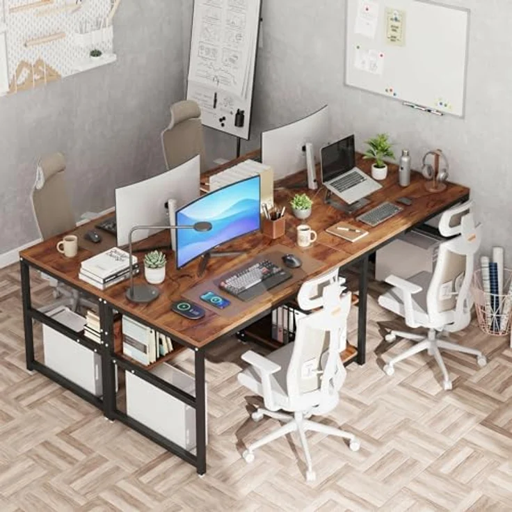 LITTLE TREE Schreibtisch Computertisch 240 x 75 x 60 cm, großer Schreibtisch aus Industriell Holz und Metall als Bürotisch Arbeitstisch für 2 Personen, ideal für Homeoffice Gaming, Braun – Bild 9
