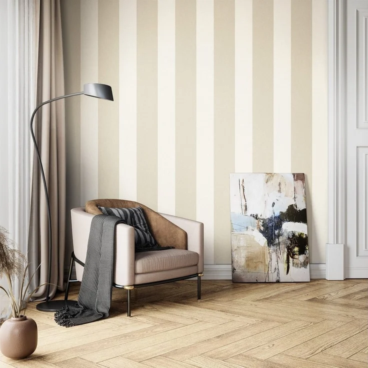 Newroom Vliestapete, Beige Tapete Streifen Streifen - Streifentapete Streifenmuster Taupe Creme Landhaus Klassisch Linien Textil für Wohnzimmer Schlafzimmer Küche, Streifentapete, Streifenmuster – Bild 3
