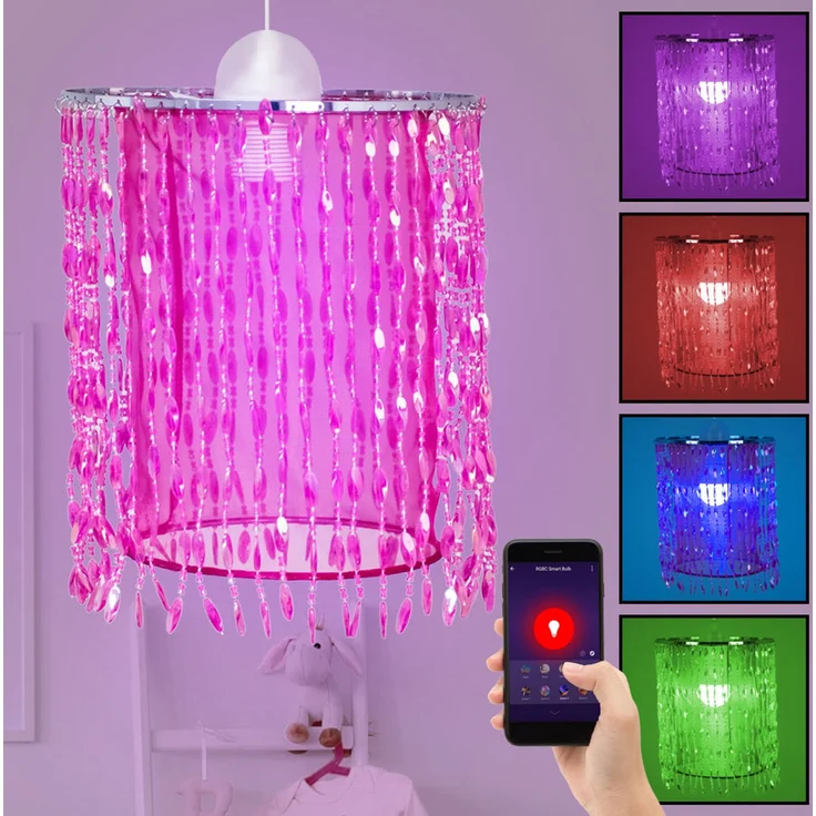RGB LED Hängeleuchte, Kristalle pink, App-/Sprachsteuerung – Bild 2