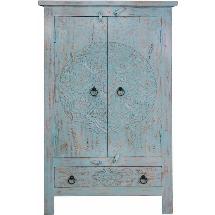 Oriental Galerie Mehrzweckschrank Türkiser Schrank Kala Indien 125 cm – Bild 1