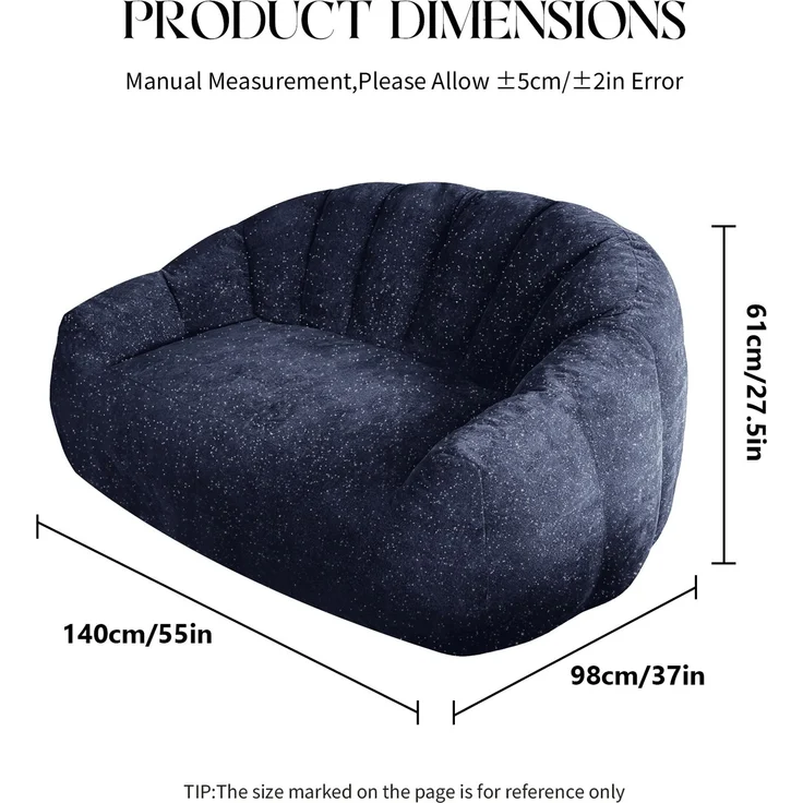 Sitzsack-Sessel 140cm×98cm×61cm in Blau mit Armlehnen und bärenpfoteninspiriertem Design – Bild 3