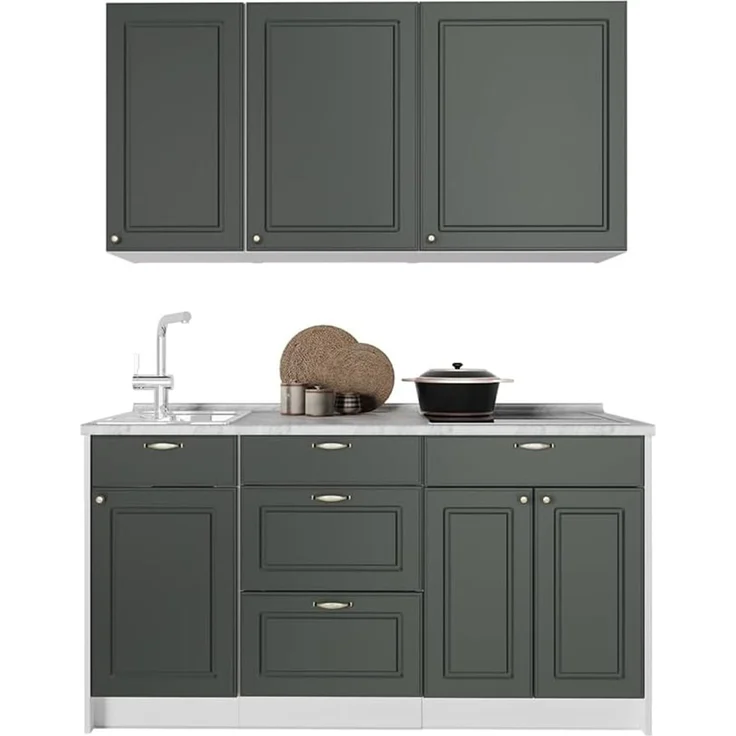 Singleküche Fame-Line Grün-Gold Landhaus/Weiß 150 cm ohne Arbeitsplatte Vicco – Bild 7