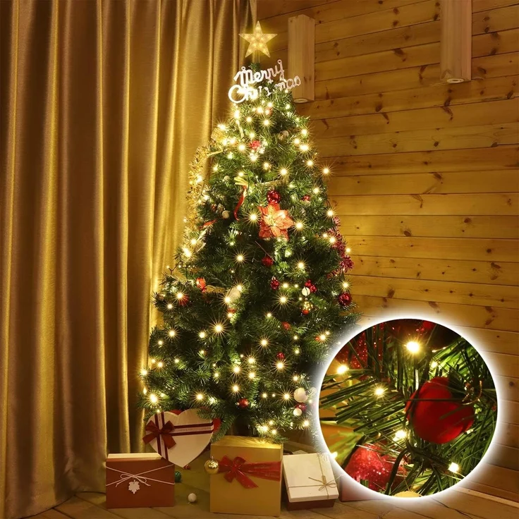 SALCAR 2m Lichterkette Weihnachtsbaum mit Ring und Sternspitze, 280er LED Tannenbaum Beleuchtung Innen, 8 Stränge Überwurf Lichterkette, Warmweiß – Bild 2