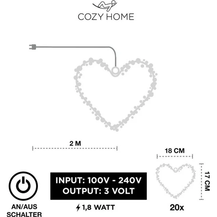 COZY HOME LED-Lichterkette Lichterketten Herz Lichterkranz LED Herz mit Stecker warmweiß Fenster – Bild 4