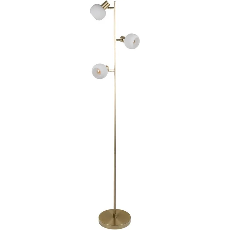 näve Stehlampe Learta, ohne Leuchtmittel, 3er Spot, exkl. 3x E14, messing matt, Glasschirme weiß opal, H: 154cm – Bild 1