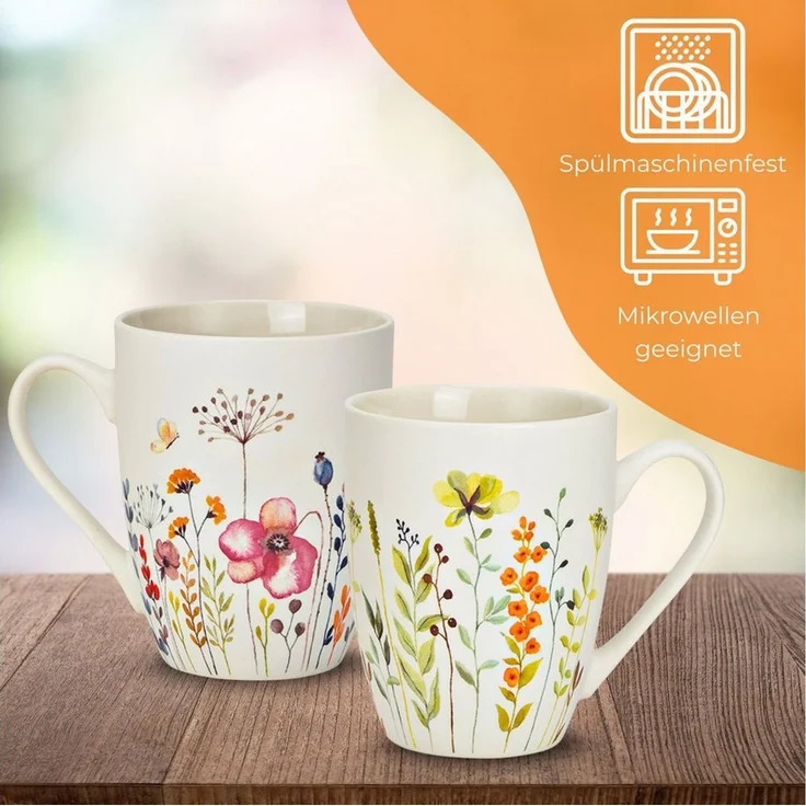 matches21 HOME & HOBBY Tasse Kaffeetassen Blumen Dekor, 4er Set Kaffeetasse Weiß, 4-tlg, Porzellan, Frühstückstasse 275 ml mit Floralem Design – Bild 3