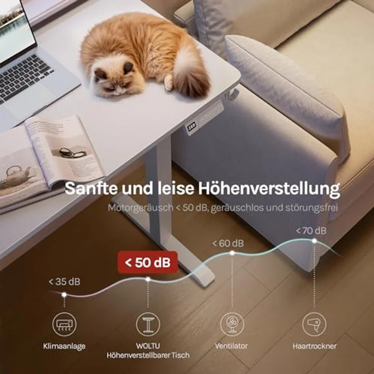 Woltu Höhenverstellbarer Computertisch, Elektrisches Stehpult mit Memory-Funktion und Kollisionsschutz, Weiß – Bild 5