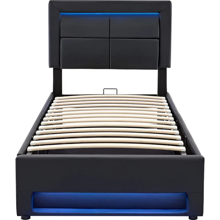 Merax Polsterbett LED Einzelbett 90x200cm mit USB-Anschluss und hydraulischem Stauraum, schwarz – Bild 8