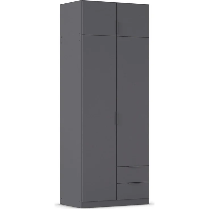 Rauch Möbel Lagoa, Kleiderschrank, Garderobe für Schlafzimmer, Kinderzimmer, Jugendzimmer 4-türig, 2 Schubladen, mit Zubehör Premium, Farbe Grau metallic, Schwarz, Breite 91 – Bild 1
