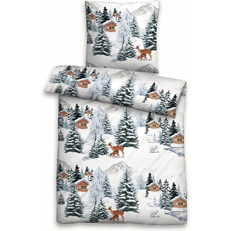 Biber Bettwäsche im Wintermotiv - Einzelbettwäsche 135 x 200 cm + 80 x 80 cm – Bild 1