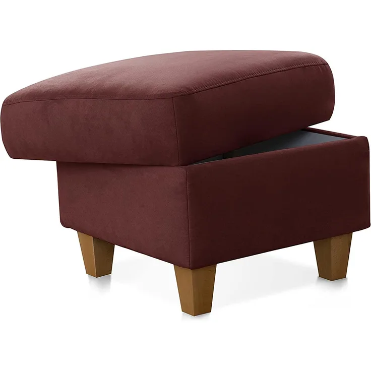 CAVADORE Polsterhocker Palera / Beistellhocker mit Stauraum, ideal als Fußhocker oder Sitzgelegenheit / 58 x 48 x 58 / Mikrofaser, Rot