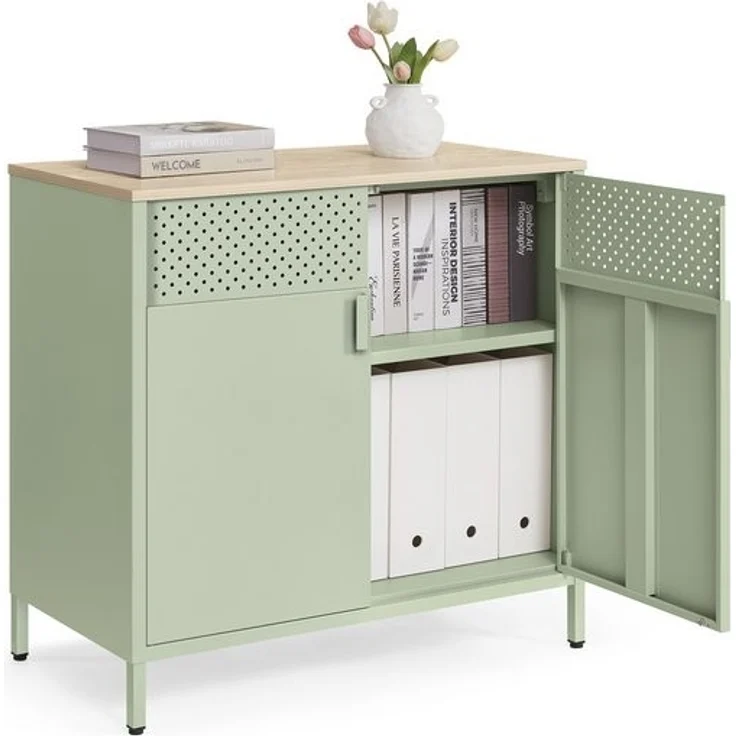 SONGMICS 'LSCDE102C01' Metallschrank mit Doppeltür, verstellbarer Einlegeboden, Stahl / Holzspanplatte lorbeergrün, 40 x 80 x 76 cm – Bild 1