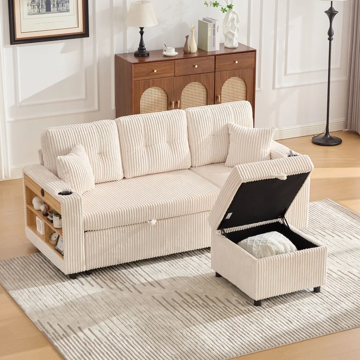 ZUBALIYA Sofa 144x85 cm, mit LED - Beleuchtung, mit USB - Anschluss, mit Stauraum, mit Ablageflächen, mit Ausziehbett – Bild 20