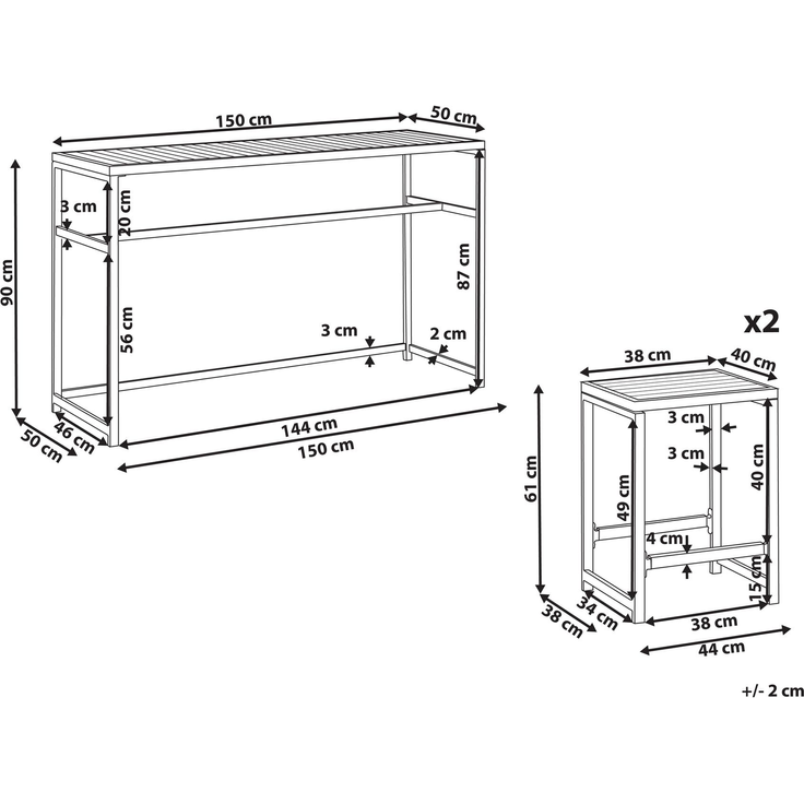 Gartenbar Set 2-Sitzer AVETRANA Metall Braun Weiß – Bild 2