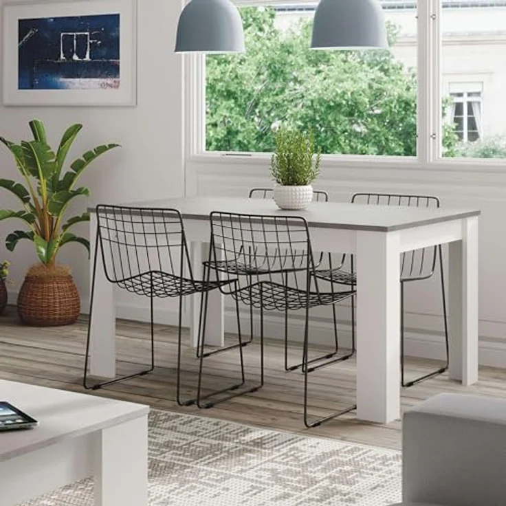 Ausziehbarer Esstisch, Betonfarbe und Artikweiß, Maße 140 x 78 x 90 cm – Bild 3