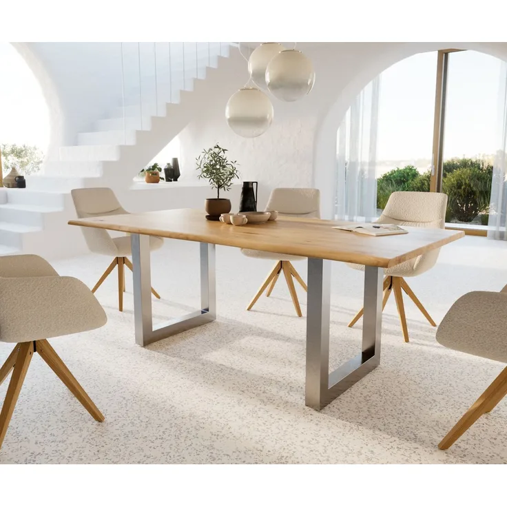 Esstisch Edge 200x100x2,5-3 Eiche Natur Edelstahl breit Live-Edge