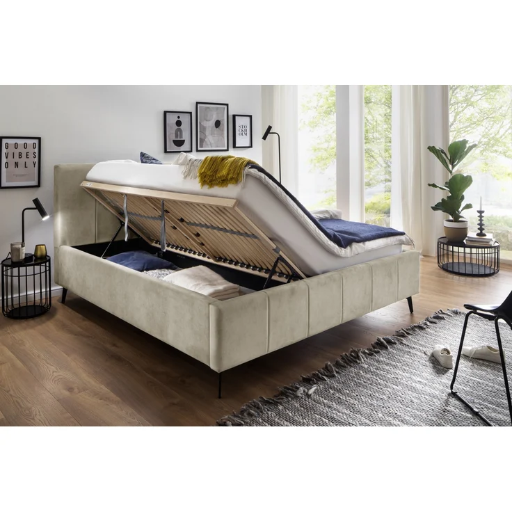 Polsterbett >Lizzano mit BK< Liegefläche 160x200cm, beige, Stellmaß: 178x115x219cm (BxHxT) – Bild 2