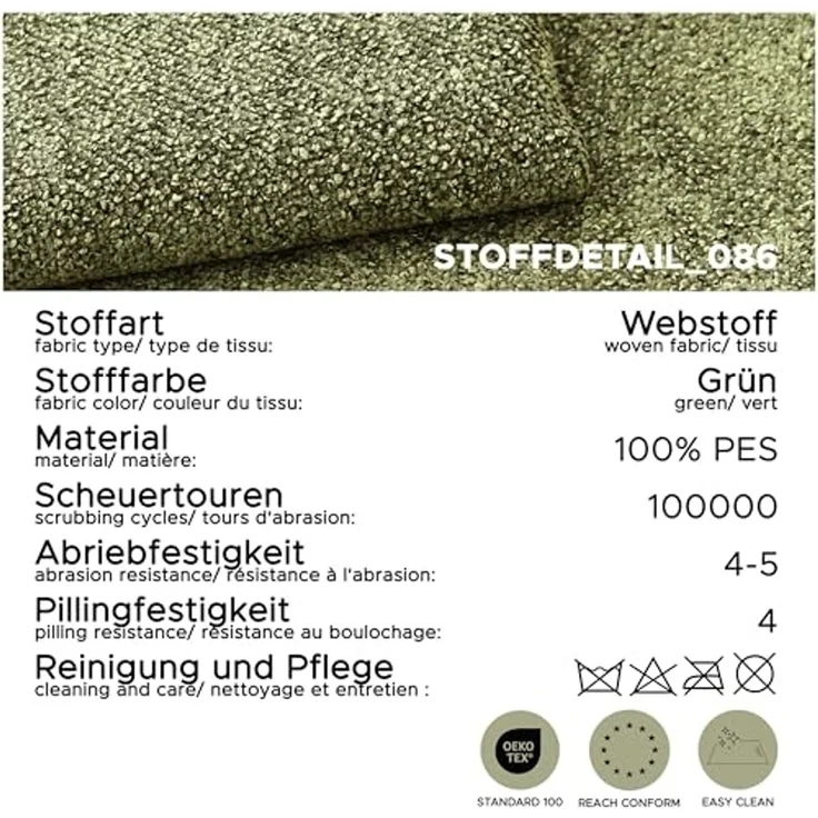 Sofa 3,5 Sitzer B/H/T: 225 x 92 x 97 cm in Grün – Bild 6