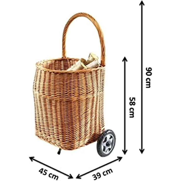 Kobolo Kaminholzkorb Holzwagen aus Vollweide mit Rollen und Griff – Bild 3