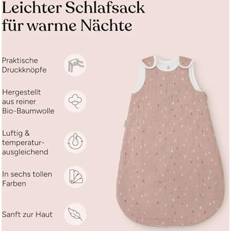 Ehrenkind® Baby Sommerschlafsack Rund Musselin | aus weicher OEKO-TEX zertifizierter Bio-Baumwolle | Sommer Baby Schlafsack Baby 1 TOG Gr. 50/56 Natur Herzen – Bild 4