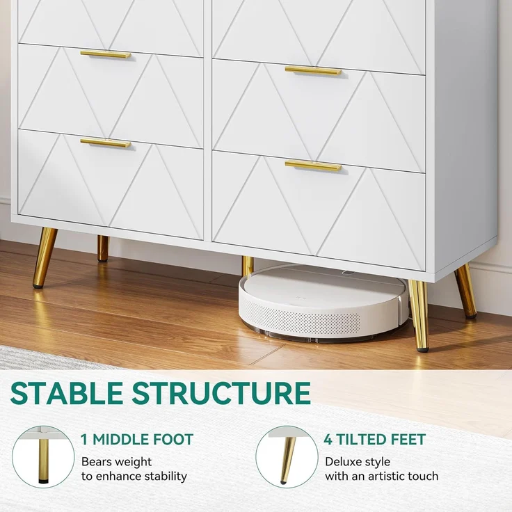 YITAHOME Kommode Schlafzimmer, Zeitgenössische 6 Schubladen, Schlafzimmermöbel, Breite Kommode Holz, Schlafzimmer Aufbewahrungseinheit, Schiebeschubladen, Büro Lounge Möbel Aufbewahrungsschrank, Weiß – Bild 6