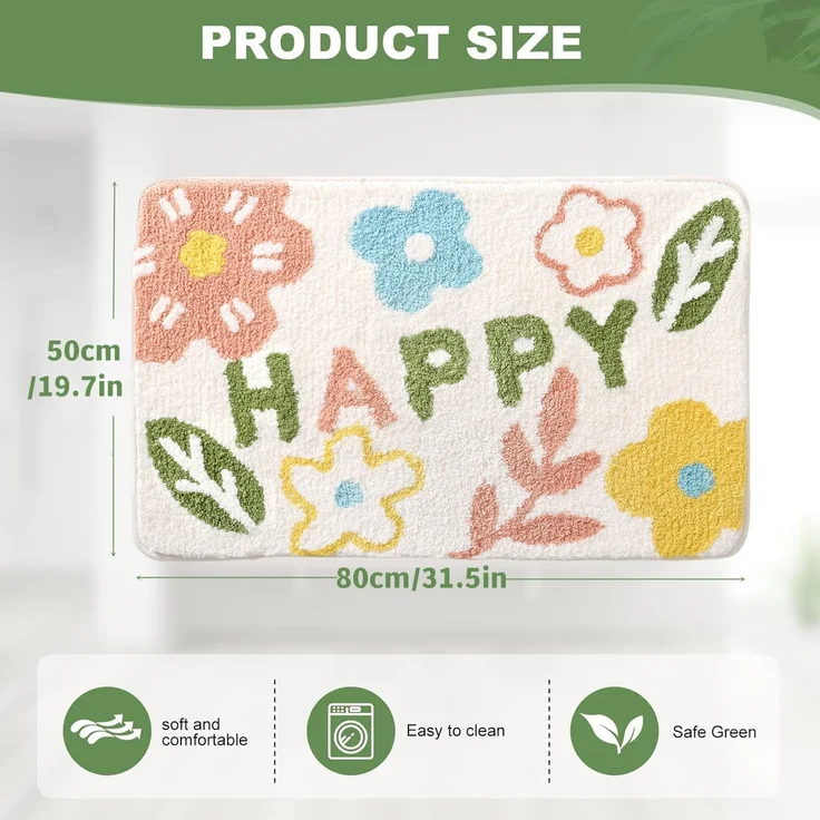 ABC Rutschfester Badteppich aus weicher Mikrofaser, geeignet für Badezimmer, Küchen, Schlafzimmer und Türen (50 x 80 cm), maschinenwaschbar und saugfähig – Bild 2