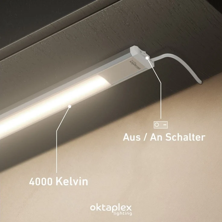 Oktaplex lighting LED Unterbauleuchte Aluminium Unterschrankleuchte Küche 40cm 475lm 6W, LED, warmweiß, 4000K Unterschranklampe Alu Küche mit Schalter – Bild 2