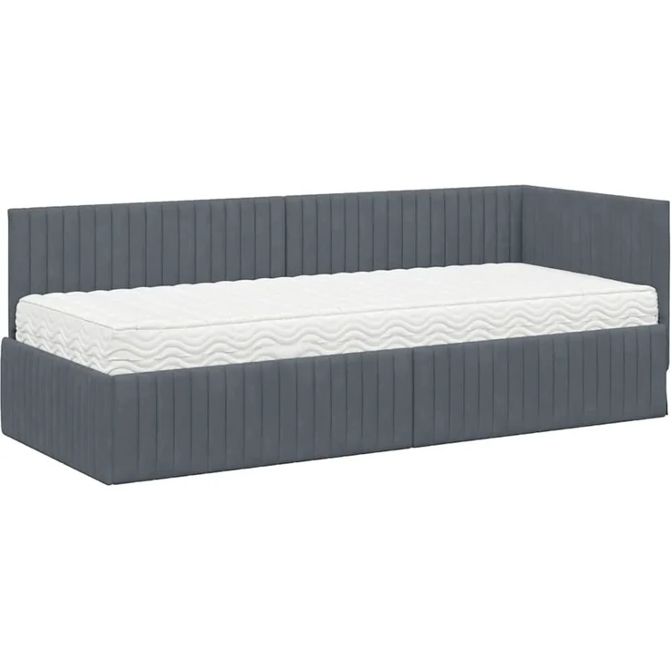 vidaXL Eckbettgestell mit Matratze mit Kopfteil 2 pcs Grau Samt 3393799 – Bild 4