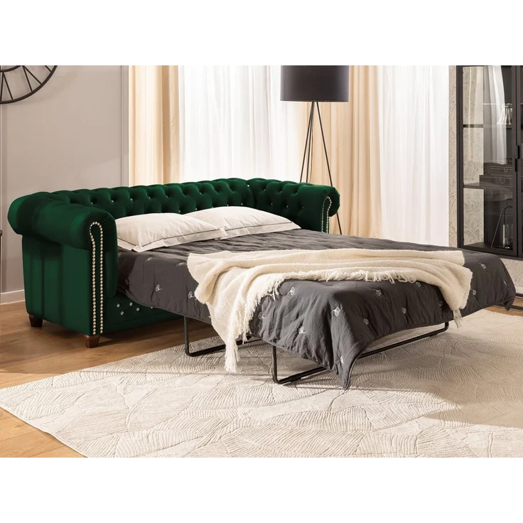 S-Style Möbel Chesterfield-Sofa 3-Sitzer mit Schlaffunktion Cleo Blink aus Samt mit Kristallsteppung, mit Wellenfederung – Bild 2
