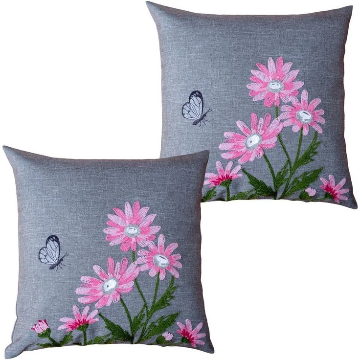 matches21 HOME & HOBBY Kissenbezüge Kissenbezüge DAVINA 40x40 cm Blumen-Stick Frühling für dein Zuhause, (2 Stück), Kissenhüllen für Sofakissen Dekokissen Zierkissen – Bild 4
