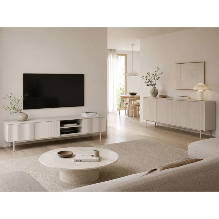 Beautysofa Wohnzimmer-Set SOFT Wohnwand in Kaschmir, (Push-to-Open, Moderne Wohnzimmermöbel, 2-teilig – TV-Schrank Lowboard 200 cm + Kommode Sideboard 200 cm), TV-Möbel Set mit Rillenfronten