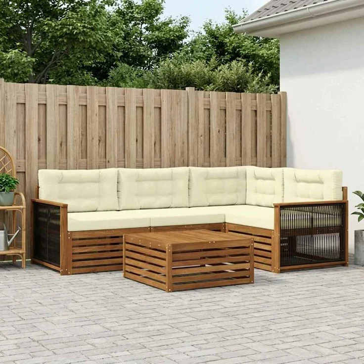 vidaXL Outdoor-Sofagarnitur 5 stk. 4-Sitzer Natur und Creme 3383323 – Bild 1