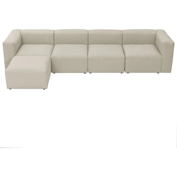 Sofa 4-Sitzer mit Hocker links Kattrina Flachgewebe creme – Bild 2
