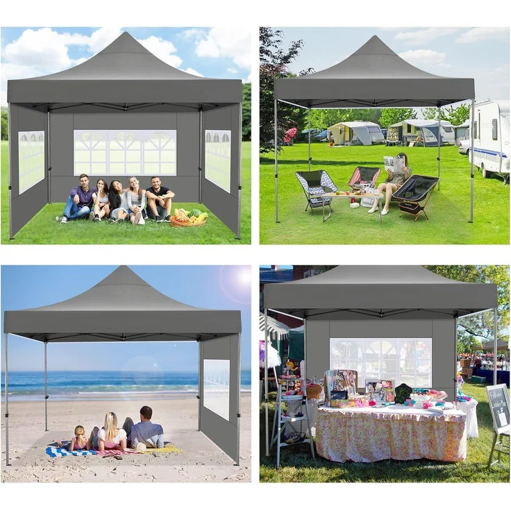 COBIZI Pavillon 3x3 Wasserdicht Stabil Winterfest mit Seitenwand u Sandsack,Popup Faltpavillon Partyzelt,Sonnenschutz Gartenpavillon für Strand Hochzeit Camping mit Tasche mit Rollen(3 mal 3m Grau) – Bild 7