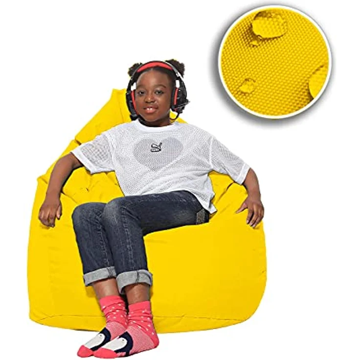 HomeIdeal - Sitzsack XXL Bodenkissen für Erwachsene & Kinder - Geeignet für Gaming oder Entspannen - Indoor wie Outdoor da er Wasserfest ist - mit EPS Perlen, Farbe:Gelb, Größe:XL – Bild 9