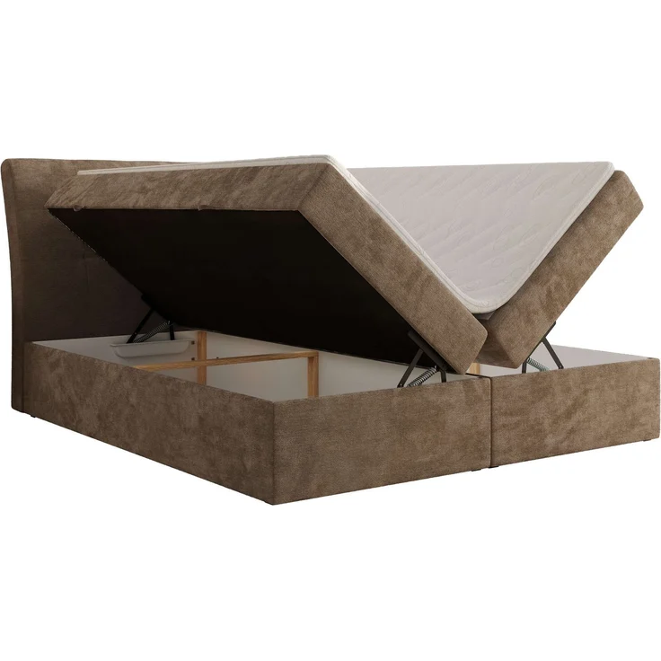 Boxspringbett DAGOS 180 x 200 cm mit Kopfteil, Lattenrost und Stauraum – Doppelbett mit Matratze & Topper T25 , stabile Konstruktion, Bettkasten, modernes Design - Braun Schenille glatt - H3 – Bild 4