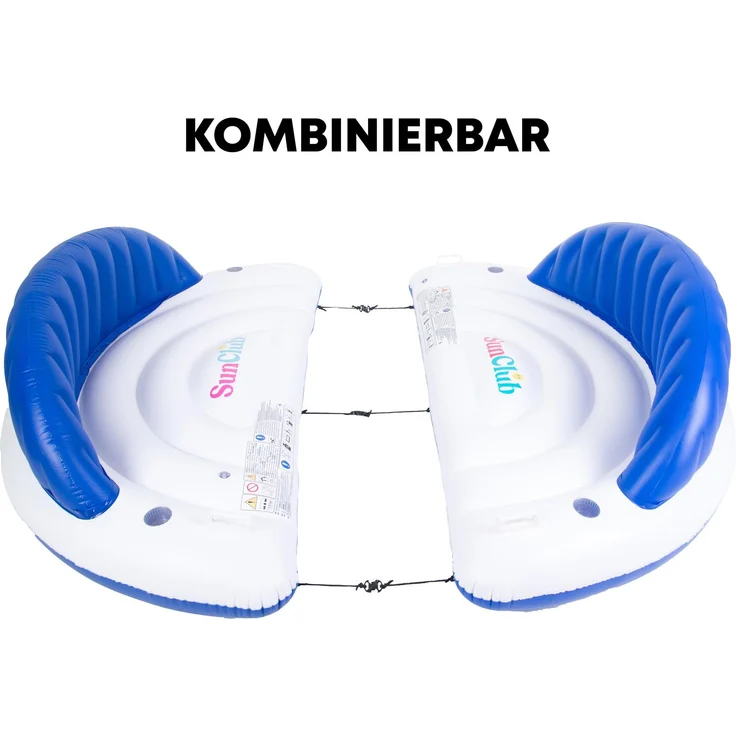 SunClub Wasserliege 1 Person 207 x 105 x 71 cm mit Rückenlehne, 2 Getränkehaltern und Verbindungsclip – Bild 7