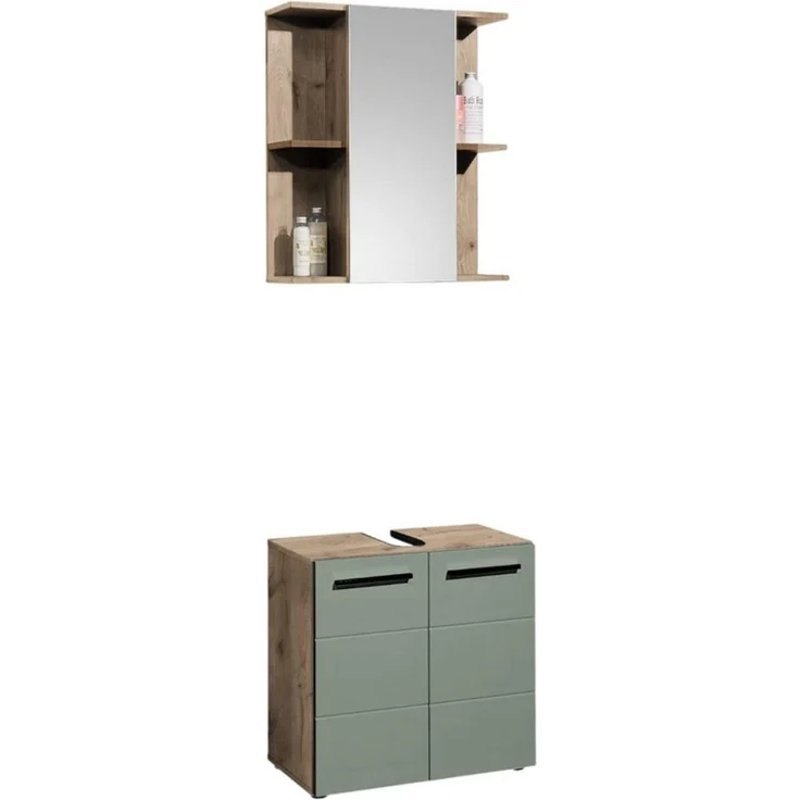 moebel-dich-auf Badezimmer-Set VALENCIA, (Waschbeckenunterschrank, Spiegelschrank, MDF-Fronten tiefgezogen, Korpus melaminbeschichtet) – Bild 2