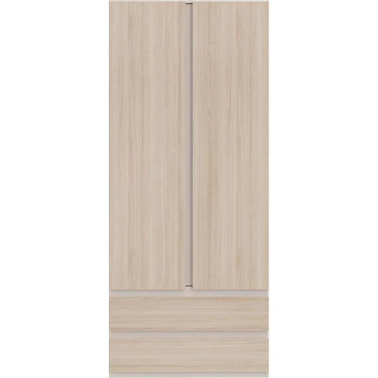 Forte PANOPTIK Kleiderschrank 90, schmaler, moderner Schrank, 2-türig, 2 Schubladen, Schlafzimmer, Jugendzimmer, Kaschmir|Beige|Riva Eiche Holzdekor, 48 cm breit x 210,5 cm hoch x 54,2 cm tief – Bild 2
