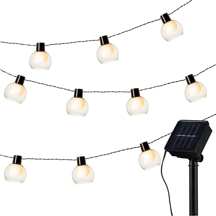 IC Gardenworld LED-Lichterkette Solar Lichterkette für außen mit Smokey Rauchglas-Optik Lampenschirm, 10-flammig, 10 Glühbirnen, 200 cm lang, Beleuchtung für Garten, Terrasse, Balkon – Bild 4