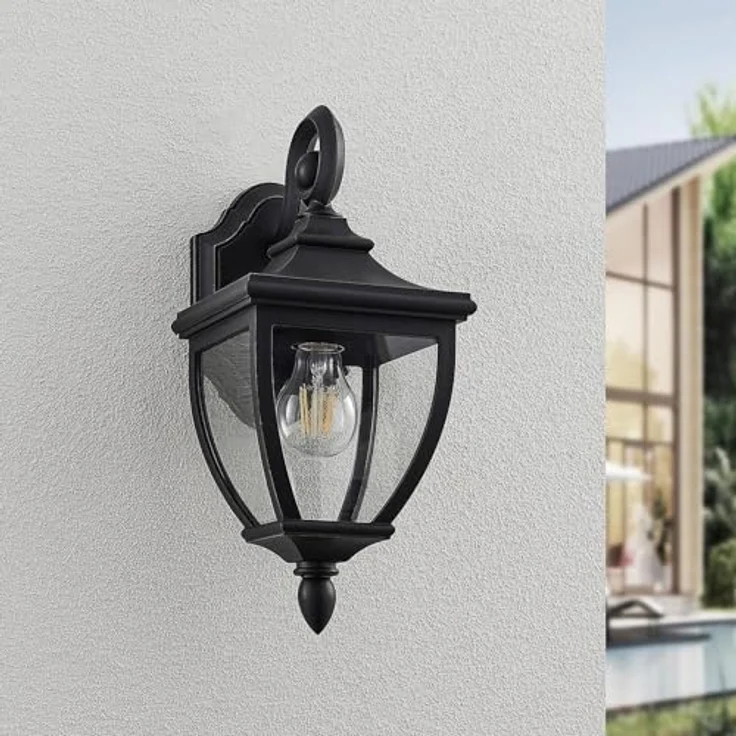 Lindby Cerys Wandleuchte außen, spritzwassergeschützt, Retro Vintage Antik, Schwarz, 1-flammig E27, ideal für Terrasse, Garten und Balkon – Bild 4