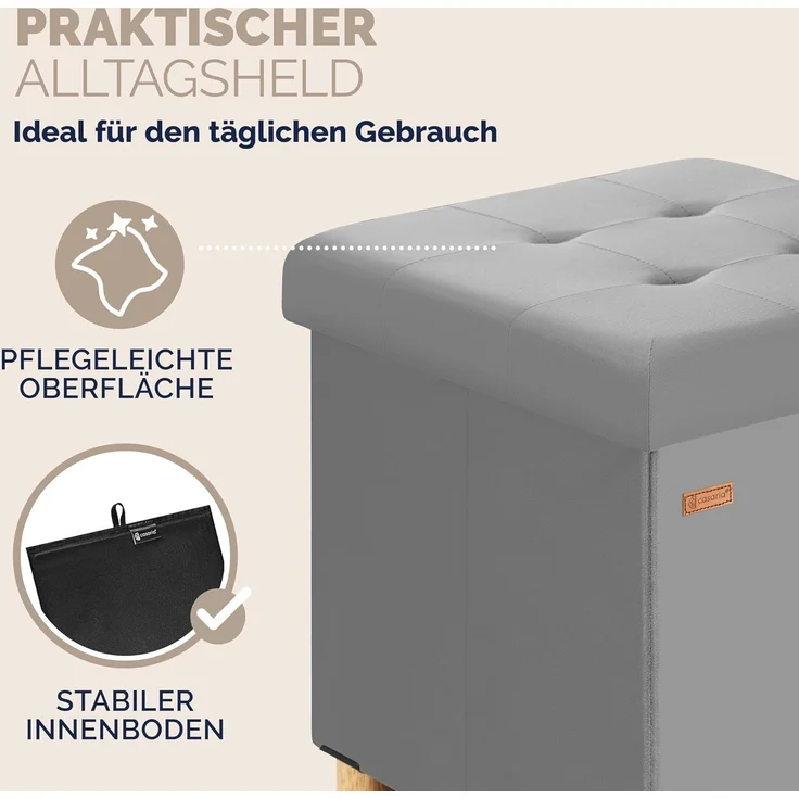 CASARIA® Sitzhocker mit Stauraum, Samt, grau – Bild 9