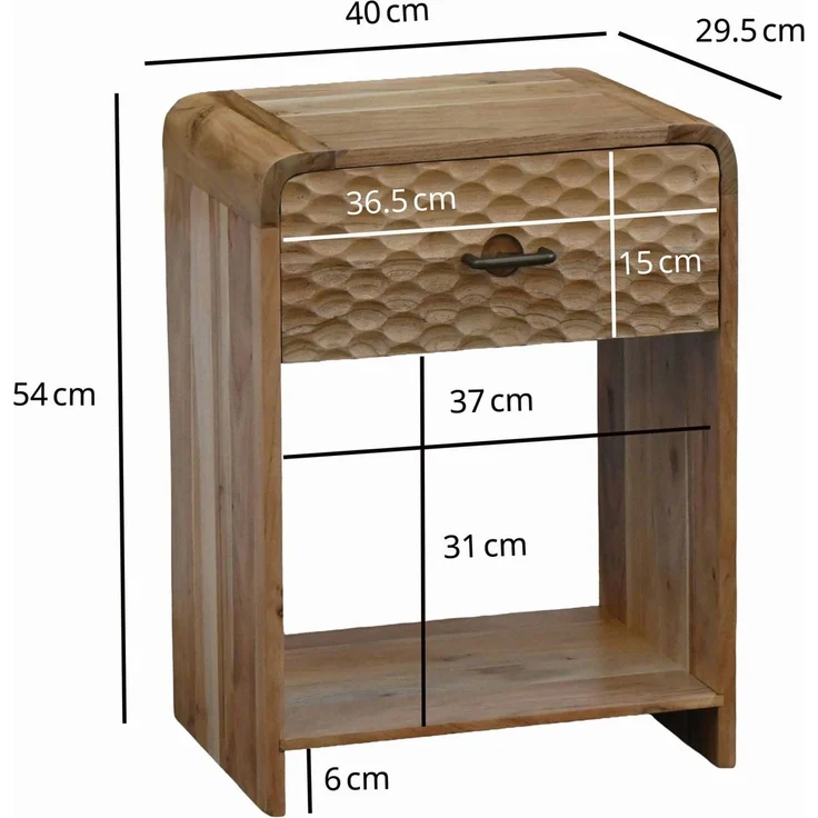 FINEBUY Nachttisch FB117921 Nachtkonsole Nachtkommode Mango Massivholz Nachtschrank 54cm (Tolles Nachtkästchen mit schicker Front), Holznachttisch mit Schublade und Ablagefach – Bild 3