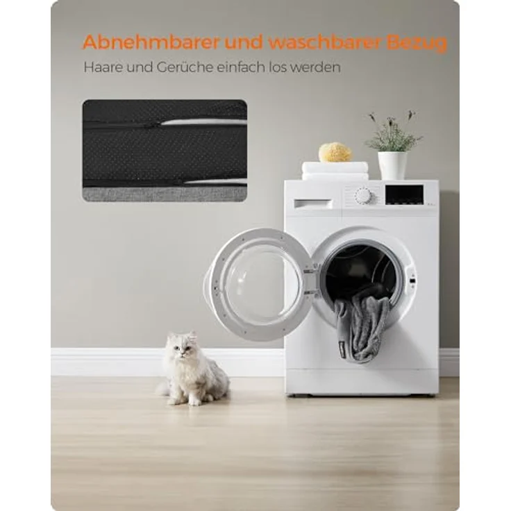 Feandrea Katzenbett, Hundebett, Hundekissen in Leinenoptik, erhöhte Ränder, rutschfeste Unterseite, Bezug abnehmbar waschbar, S, für Minihund, 60 x 50 x 21 cm, hellgrau PGW009G02 – Bild 9